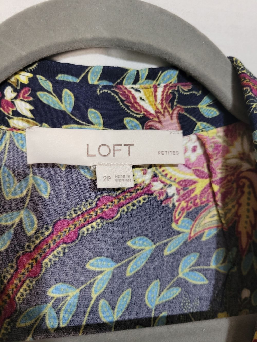 LOFT Paisley Floral Shirtdress Womens 2P Navy Blue Excellent Long Sleeve Midi - Picture 3 of 8